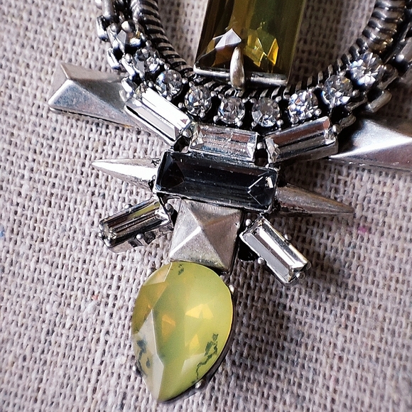 Stella and Dot Art Deco Revival Elongated Citrine Smoke Pewter Tone Necklace - Picture 12 of 15